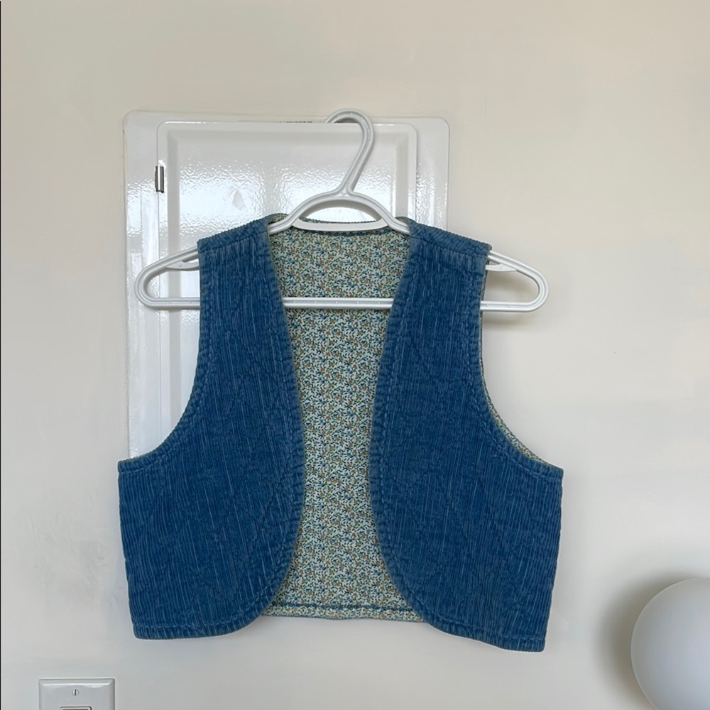 Vintage Reversible Quilted Blue & Floral Vest